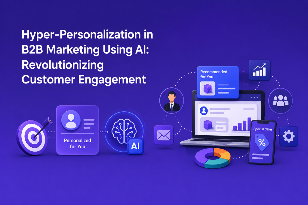 Hyper-Personalization in B2B Marketing Using AI illustration with personalized customer engagement.